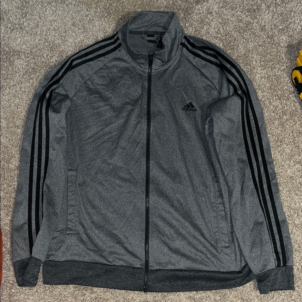 Men’s Adidas Gray Track Jacket with Black Stripes